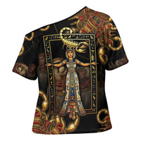 Serket Ancient Egyptian Cross Shoulder Shirt with Canopic Jars and Scorpion Motif in Protection
