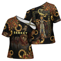 Serket Ancient Egyptian Cross Shoulder Shirt with Canopic Jars and Scorpion Motif in Protection