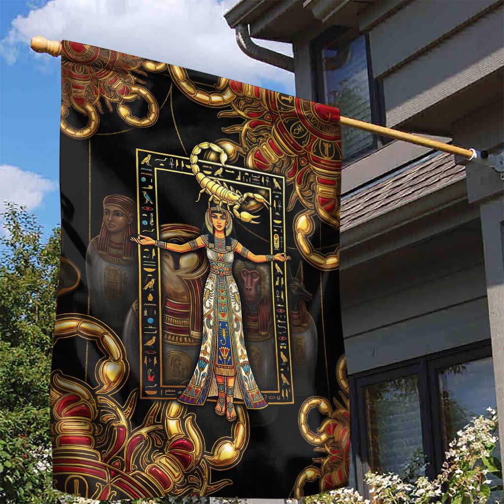 Serket Ancient Egyptian Garden Flag with Canopic Jars and Scorpion Motif in Protection
