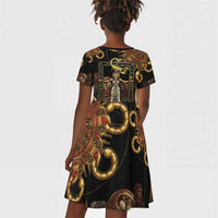 Serket Ancient Egyptian Kid Short Sleeve Dress with Canopic Jars and Scorpion Motif in Protection