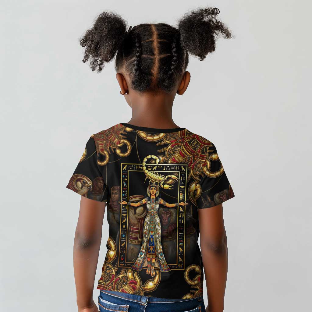 Serket Ancient Egyptian Kid T shirt with Canopic Jars and Scorpion Motif in Protection