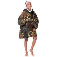 Serket Ancient Egyptian Kid Wearable Blanket Hoodie with Canopic Jars and Scorpion Motif in Protection