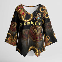 Serket Ancient Egyptian Kimono Sleeve Blouse with Canopic Jars and Scorpion Motif in Protection