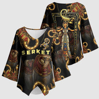 Serket Ancient Egyptian Kimono Sleeve Blouse with Canopic Jars and Scorpion Motif in Protection