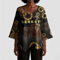Serket Ancient Egyptian Kimono Sleeve Blouse with Canopic Jars and Scorpion Motif in Protection