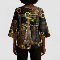 Serket Ancient Egyptian Kimono Sleeve Blouse with Canopic Jars and Scorpion Motif in Protection