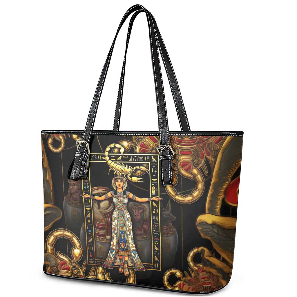 Serket Ancient Egyptian Leather Tote Bag with Canopic Jars and Scorpion Motif in Protection