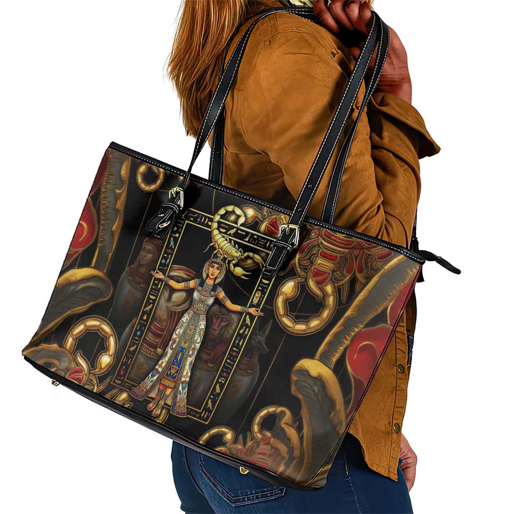 Serket Ancient Egyptian Leather Tote Bag with Canopic Jars and Scorpion Motif in Protection