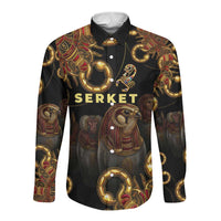 Serket Ancient Egyptian Long Sleeve Button Shirt with Canopic Jars and Scorpion Motif in Protection