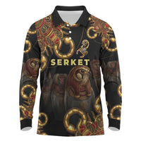 Serket Ancient Egyptian Long Sleeve Polo Shirt with Canopic Jars and Scorpion Motif in Protection