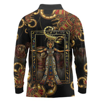 Serket Ancient Egyptian Long Sleeve Polo Shirt with Canopic Jars and Scorpion Motif in Protection