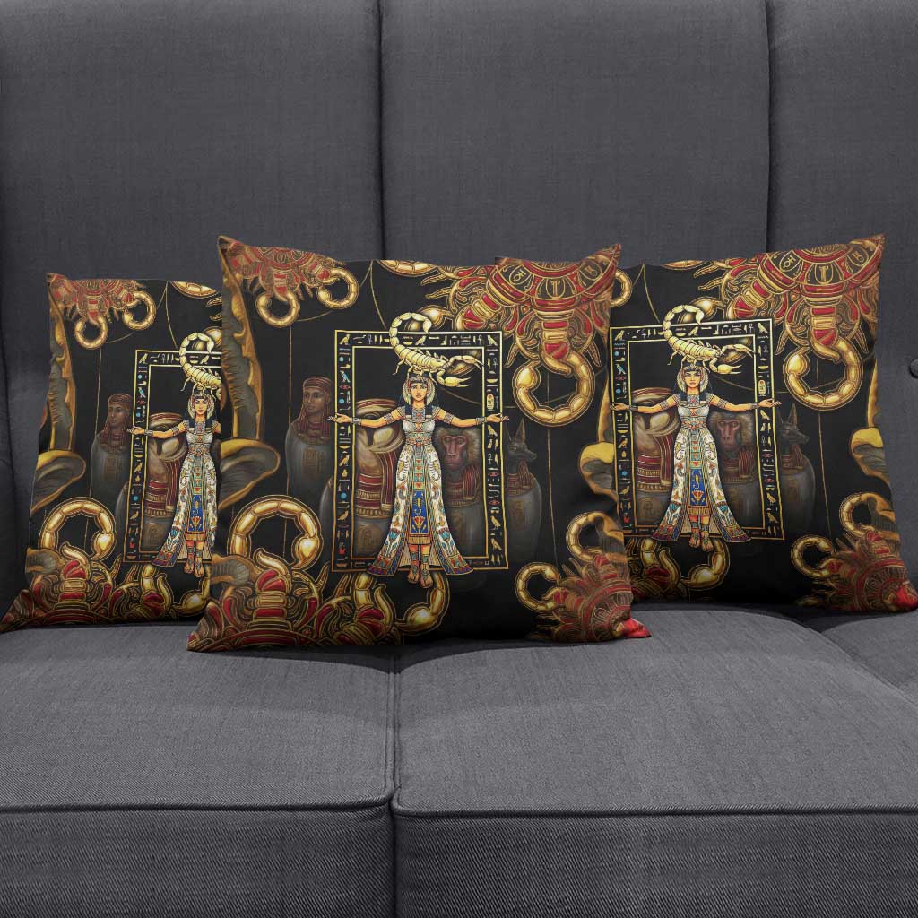 Serket Ancient Egyptian Pillow Cover with Canopic Jars and Scorpion Motif in Protection