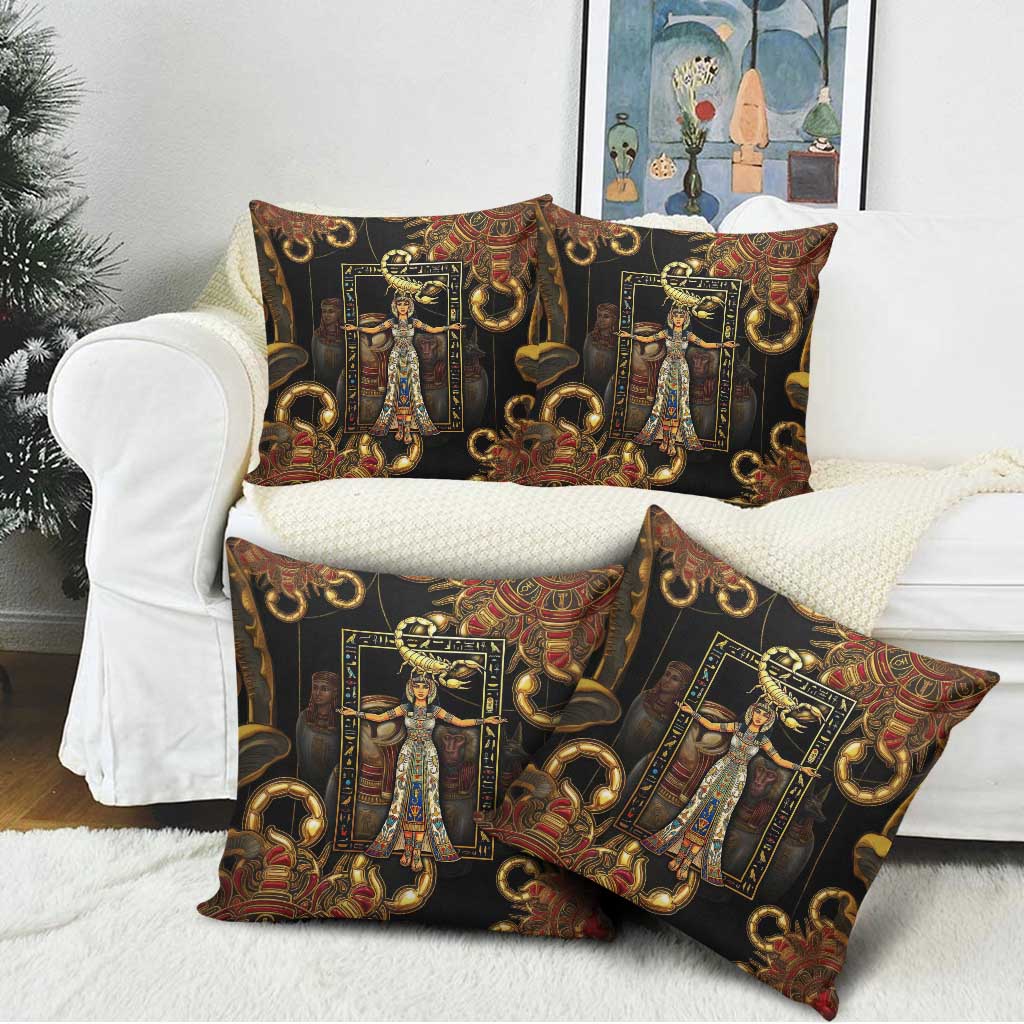 Serket Ancient Egyptian Pillow Cover with Canopic Jars and Scorpion Motif in Protection
