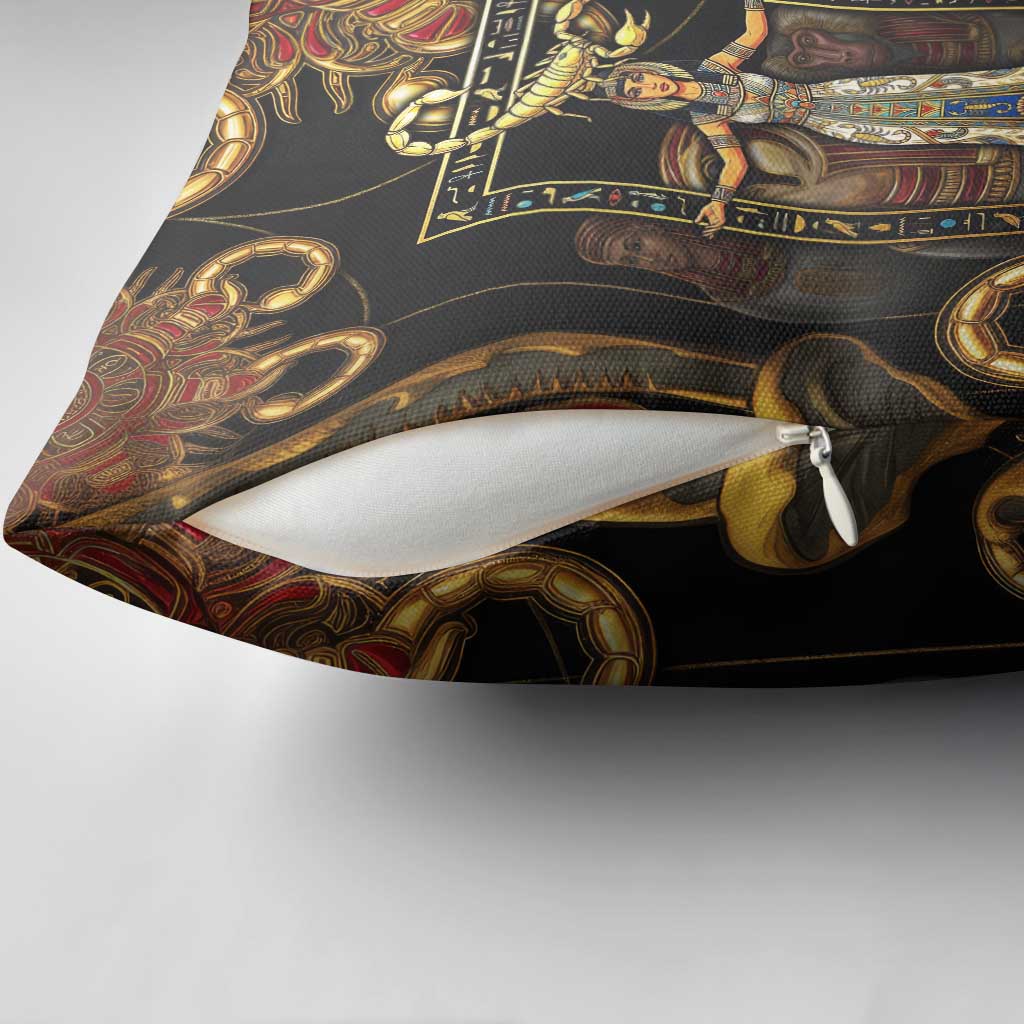 Serket Ancient Egyptian Pillow Cover with Canopic Jars and Scorpion Motif in Protection