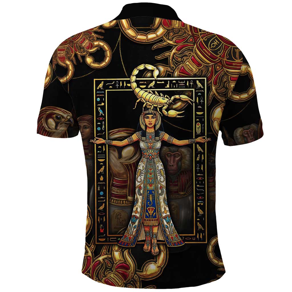 Serket Ancient Egyptian Polo Shirt with Canopic Jars and Scorpion Motif in Protection