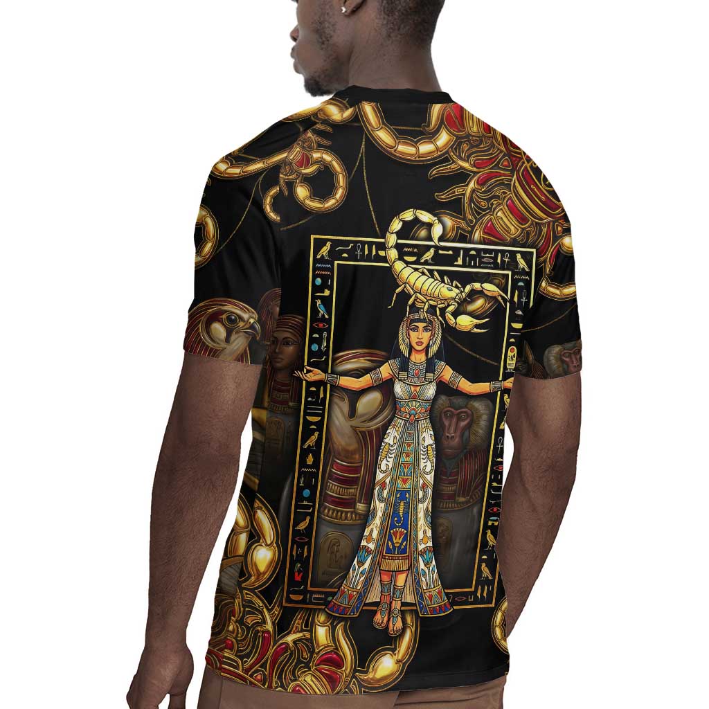 Serket Ancient Egyptian Rugby Jersey with Canopic Jars and Scorpion Motif in Protection