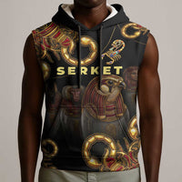 Serket Ancient Egyptian Sleeveless Hoodie with Canopic Jars and Scorpion Motif in Protection