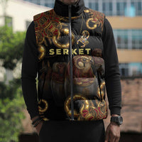 Serket Ancient Egyptian Sleeveless Puffer Jacket with Canopic Jars and Scorpion Motif in Protection