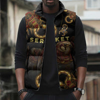 Serket Ancient Egyptian Sleeveless Puffer Jacket with Canopic Jars and Scorpion Motif in Protection