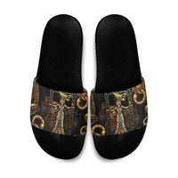 Serket Ancient Egyptian Slide Sandals with Canopic Jars and Scorpion Motif in Protection