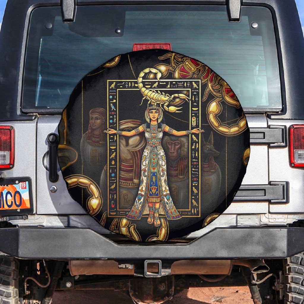 Serket Ancient Egyptian Spare Tire Cover with Canopic Jars and Scorpion Motif in Protection
