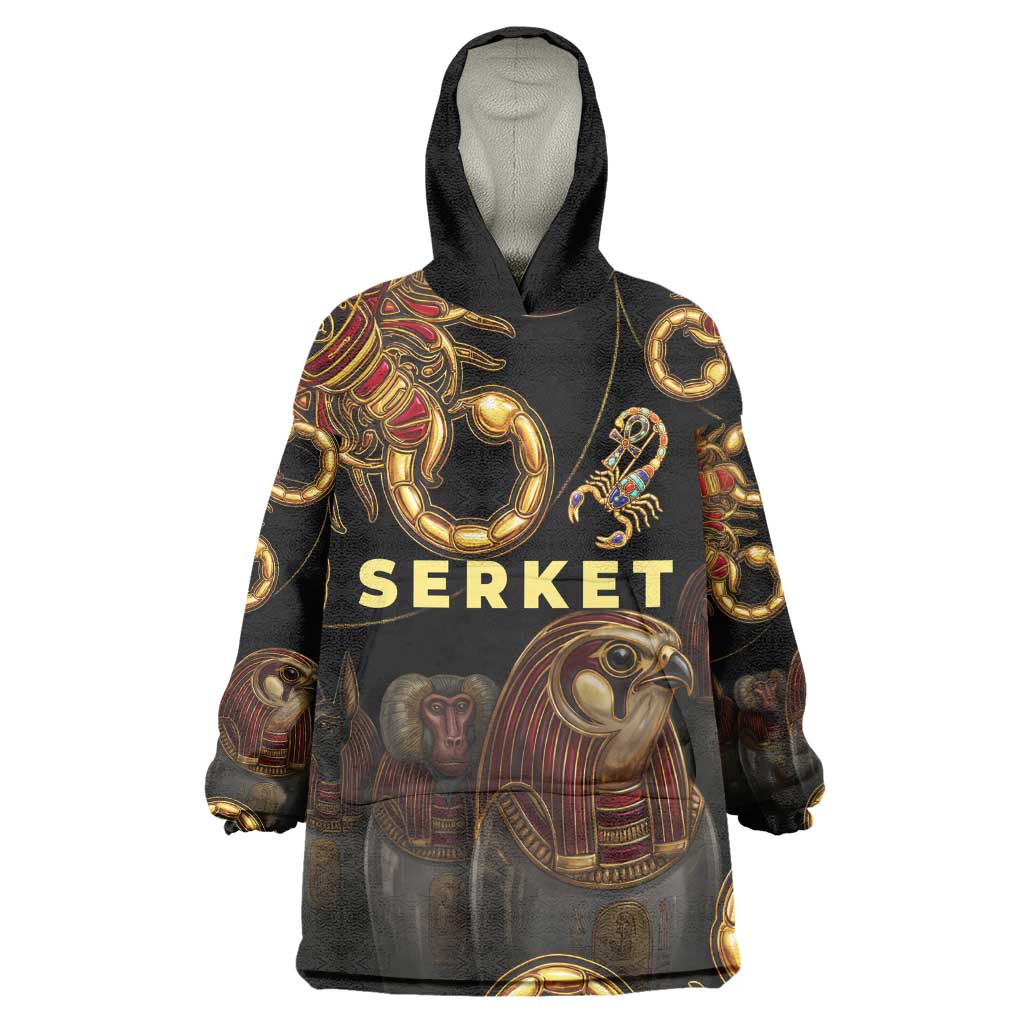 Serket Ancient Egyptian Wearable Blanket Hoodie with Canopic Jars and Scorpion Motif in Protection