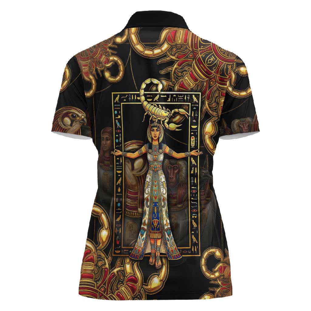 Serket Ancient Egyptian Women Polo Shirt with Canopic Jars and Scorpion Motif in Protection