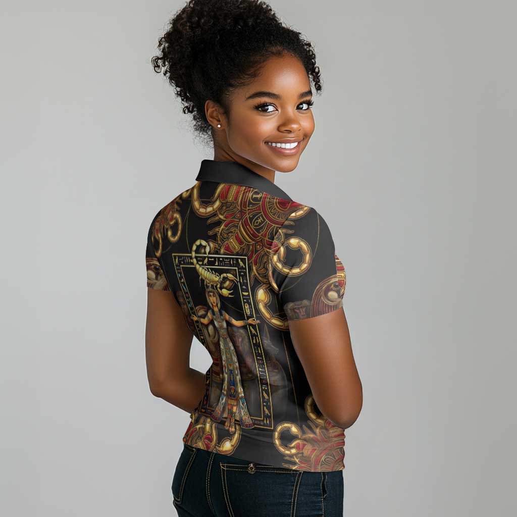 Serket Ancient Egyptian Women Polo Shirt with Canopic Jars and Scorpion Motif in Protection