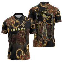 Serket Ancient Egyptian Zipper Polo Shirt with Canopic Jars and Scorpion Motif in Protection