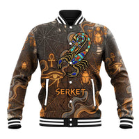 Serket Egyptian Baseball Jacket Jeweled Scorpion and Cobweb Motif in Mystical Egyptian