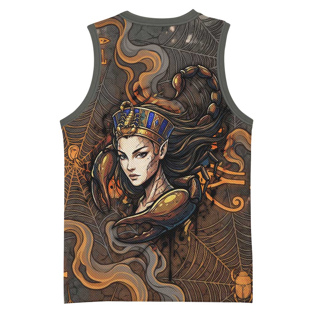 Serket Egyptian Basketball Jersey Jeweled Scorpion and Cobweb Motif in Mystical Egyptian