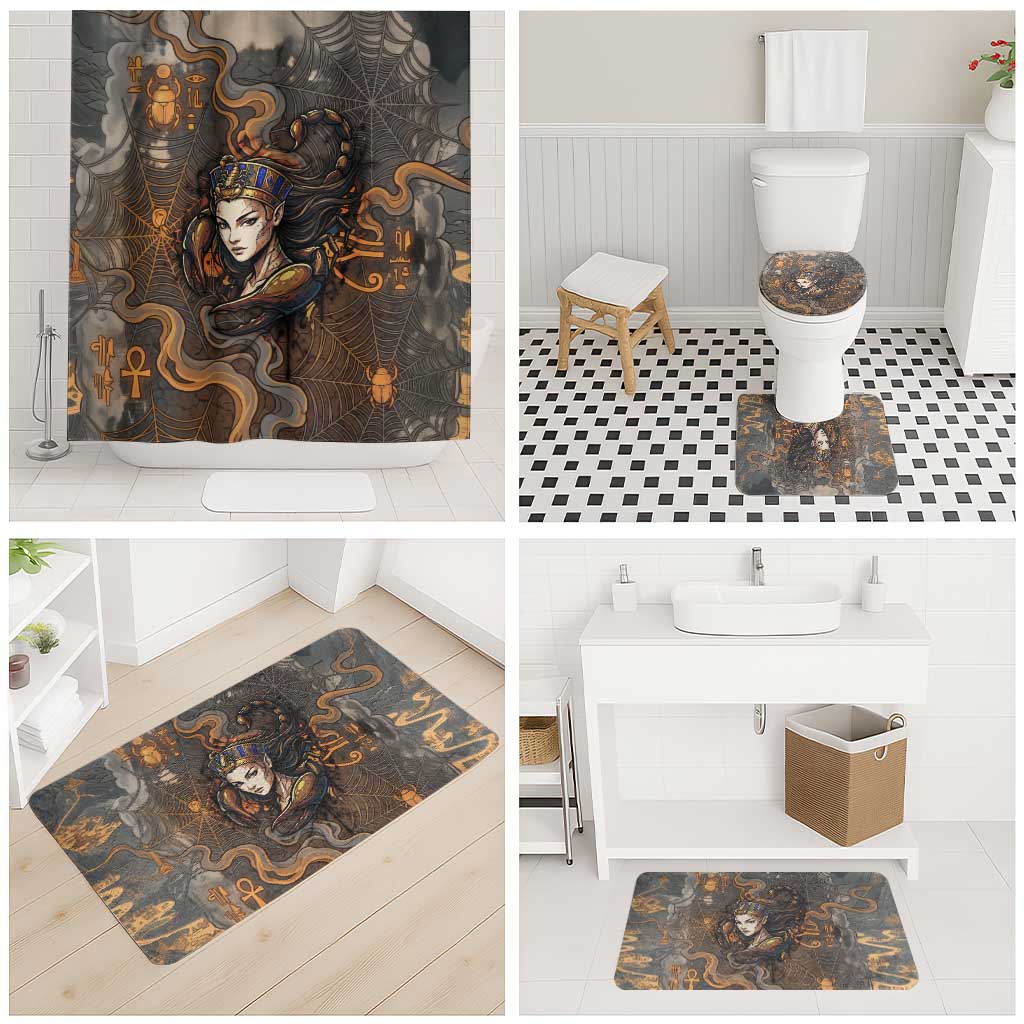 Serket Egyptian Bathroom Set Jeweled Scorpion and Cobweb Motif in Mystical Egyptian