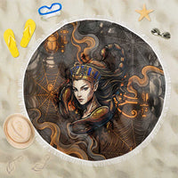 Serket Egyptian Beach Blanket Jeweled Scorpion and Cobweb Motif in Mystical Egyptian