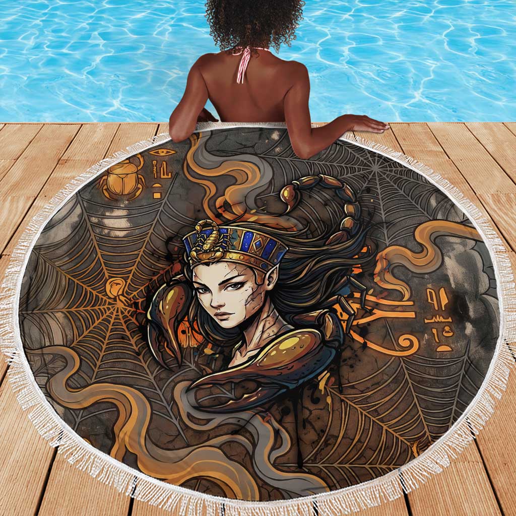 Serket Egyptian Beach Blanket Jeweled Scorpion and Cobweb Motif in Mystical Egyptian