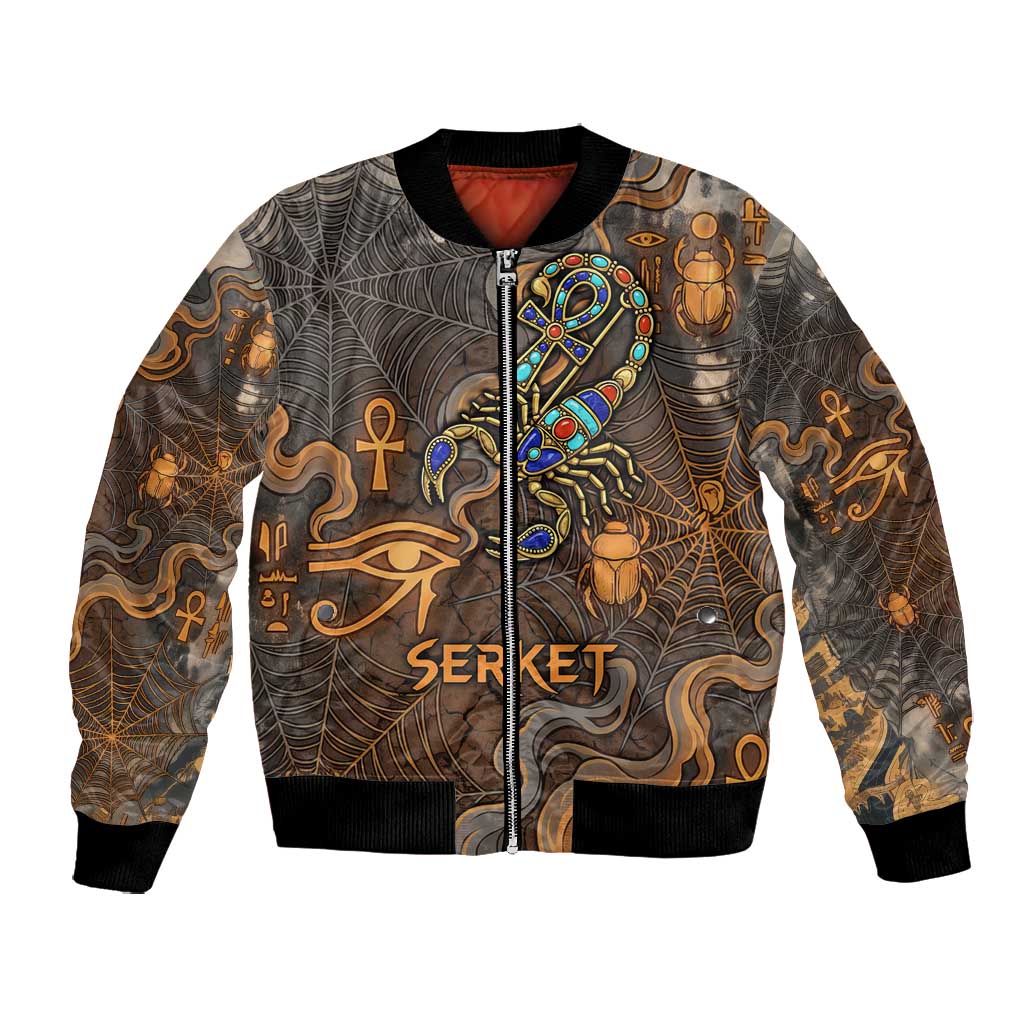 Serket Egyptian Bomber Jacket Jeweled Scorpion and Cobweb Motif in Mystical Egyptian