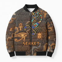 Serket Egyptian Bomber Puffer Jacket Jeweled Scorpion and Cobweb Motif in Mystical Egyptian