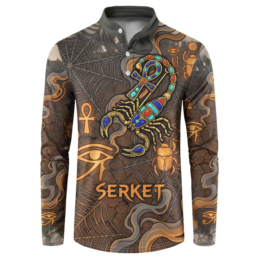 Serket Egyptian Button Sweatshirt Jeweled Scorpion and Cobweb Motif in Mystical Egyptian
