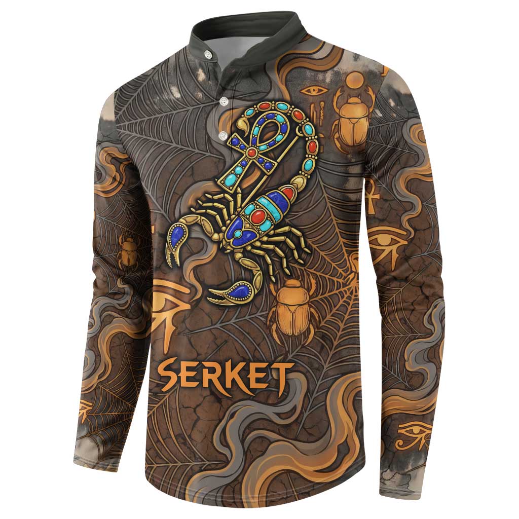 Serket Egyptian Button Sweatshirt Jeweled Scorpion and Cobweb Motif in Mystical Egyptian