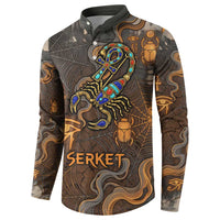Serket Egyptian Button Sweatshirt Jeweled Scorpion and Cobweb Motif in Mystical Egyptian