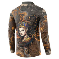 Serket Egyptian Button Sweatshirt Jeweled Scorpion and Cobweb Motif in Mystical Egyptian