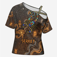 Serket Egyptian Cross Shoulder Shirt Jeweled Scorpion and Cobweb Motif in Mystical Egyptian