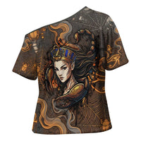 Serket Egyptian Cross Shoulder Shirt Jeweled Scorpion and Cobweb Motif in Mystical Egyptian