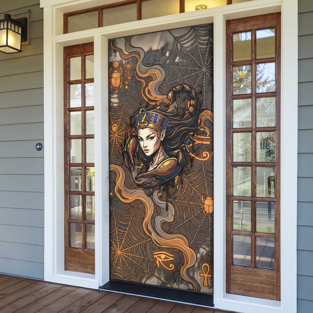 Serket Egyptian Door Cover Jeweled Scorpion and Cobweb Motif in Mystical Egyptian