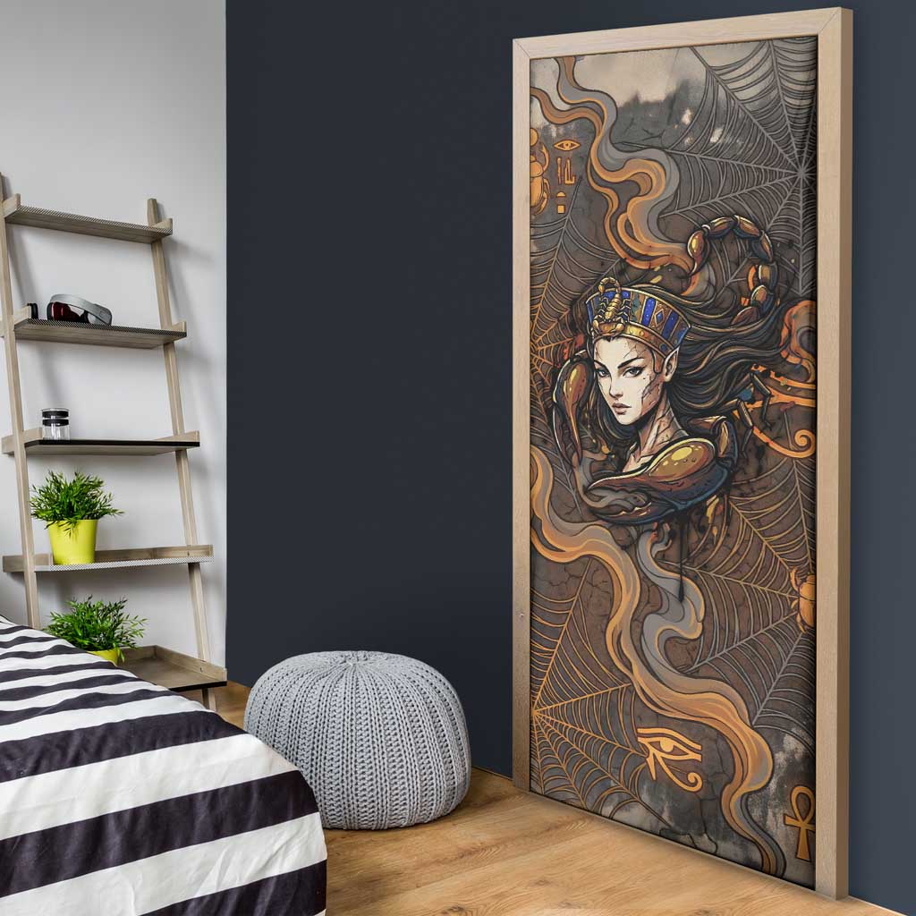 Serket Egyptian Door Cover Jeweled Scorpion and Cobweb Motif in Mystical Egyptian