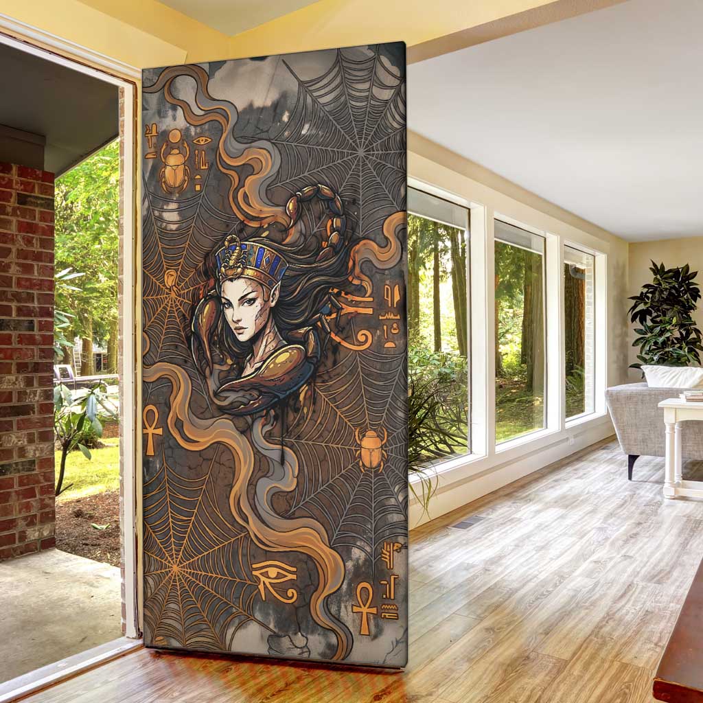 Serket Egyptian Door Cover Jeweled Scorpion and Cobweb Motif in Mystical Egyptian