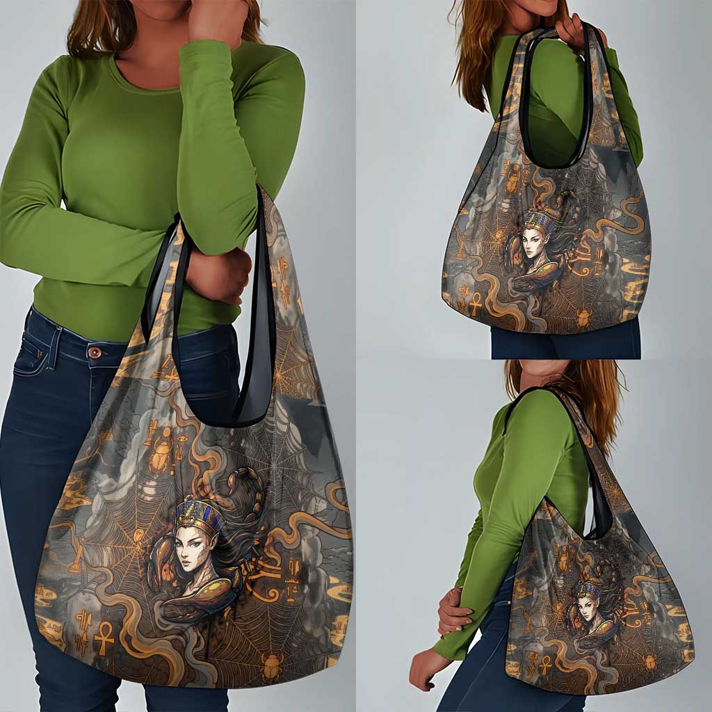 Serket Egyptian Grocery Bag Jeweled Scorpion and Cobweb Motif in Mystical Egyptian