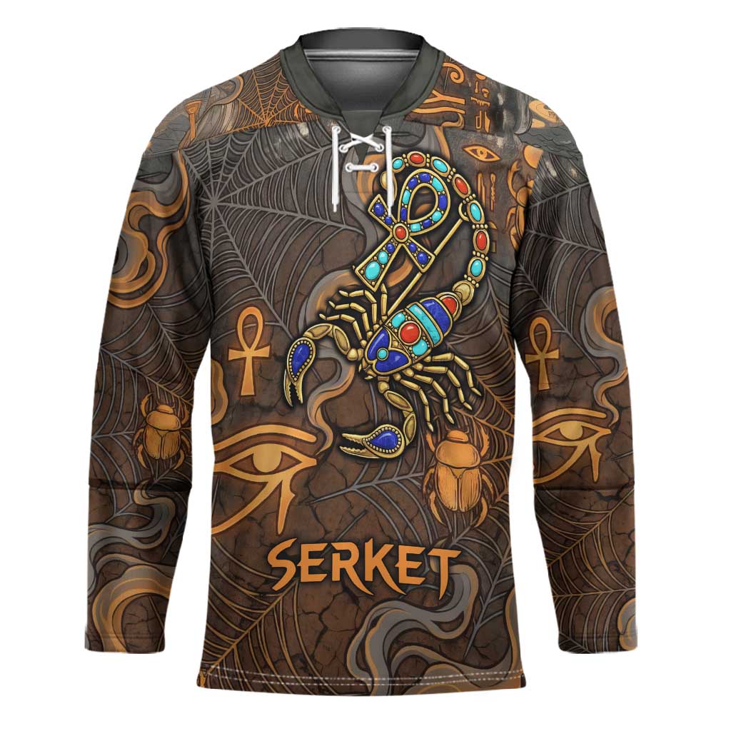 Serket Egyptian Hockey Jersey Jeweled Scorpion and Cobweb Motif in Mystical Egyptian