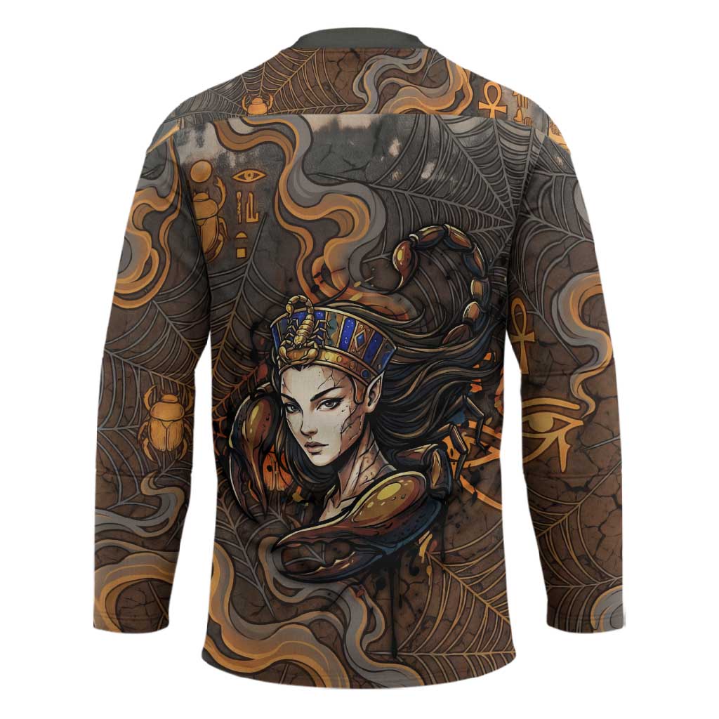 Serket Egyptian Hockey Jersey Jeweled Scorpion and Cobweb Motif in Mystical Egyptian