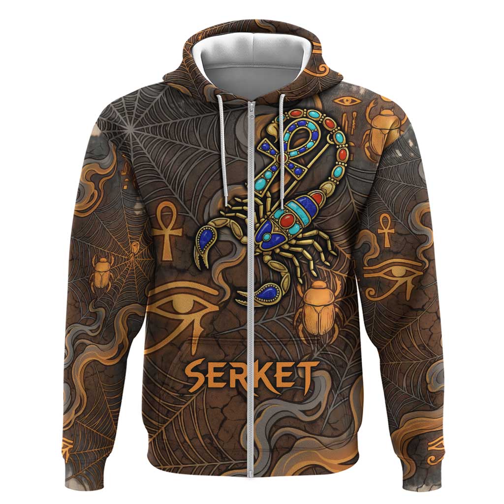 Serket Egyptian Hoodie Jeweled Scorpion and Cobweb Motif in Mystical Egyptian