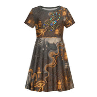 Serket Egyptian Kid Short Sleeve Dress Jeweled Scorpion and Cobweb Motif in Mystical Egyptian